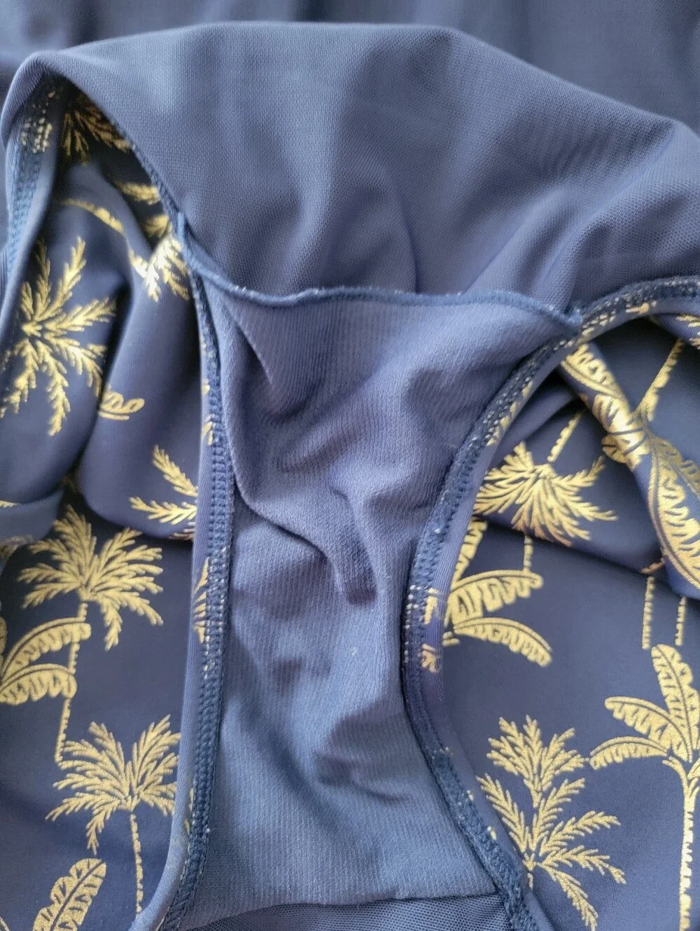 Boden  Navy Blue Gold Foil Palm Tree One Piece Swimsuit Halter Keyhole Sz 10